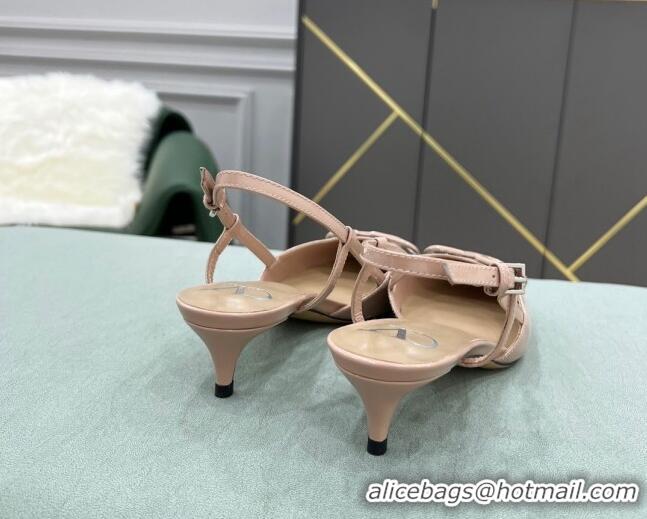 Top Quality Valentino VLOGO SIGNATURE Patent Leather Slingback Pump with 4cm Heel Nude 105064