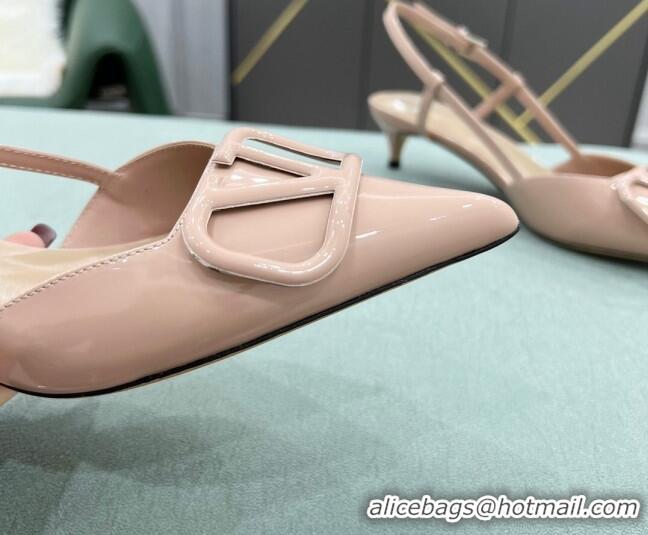 Top Quality Valentino VLOGO SIGNATURE Patent Leather Slingback Pump with 4cm Heel Nude 105064