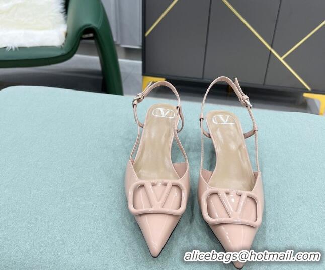 Top Quality Valentino VLOGO SIGNATURE Patent Leather Slingback Pump with 4cm Heel Nude 105064