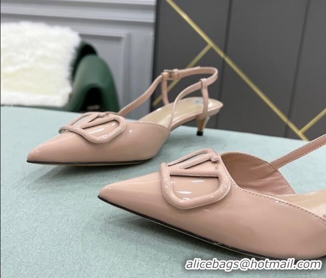 Top Quality Valentino VLOGO SIGNATURE Patent Leather Slingback Pump with 4cm Heel Nude 105064