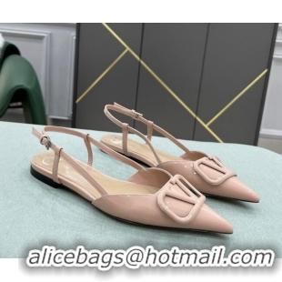 Most Popular Valentino VLOGO SIGNATURE Patent Leather Slingback Flat Ballerina Nude 105065