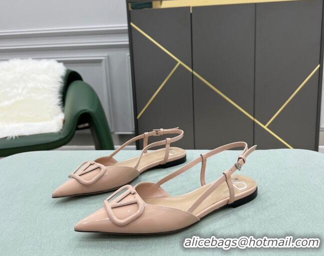 Most Popular Valentino VLOGO SIGNATURE Patent Leather Slingback Flat Ballerina Nude 105065