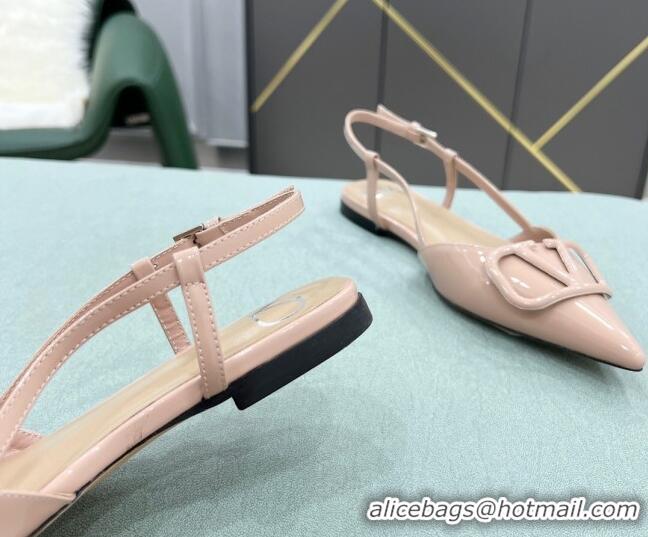 Most Popular Valentino VLOGO SIGNATURE Patent Leather Slingback Flat Ballerina Nude 105065