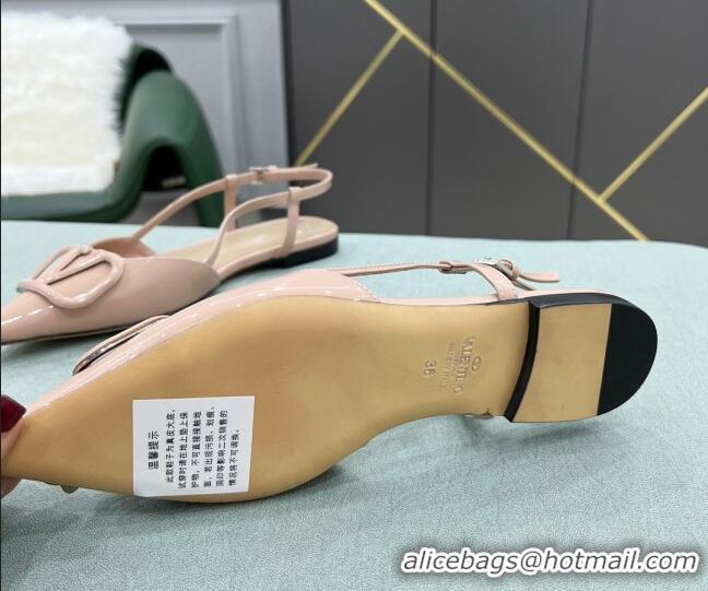 Most Popular Valentino VLOGO SIGNATURE Patent Leather Slingback Flat Ballerina Nude 105065