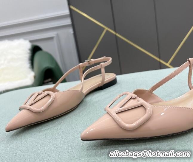 Most Popular Valentino VLOGO SIGNATURE Patent Leather Slingback Flat Ballerina Nude 105065