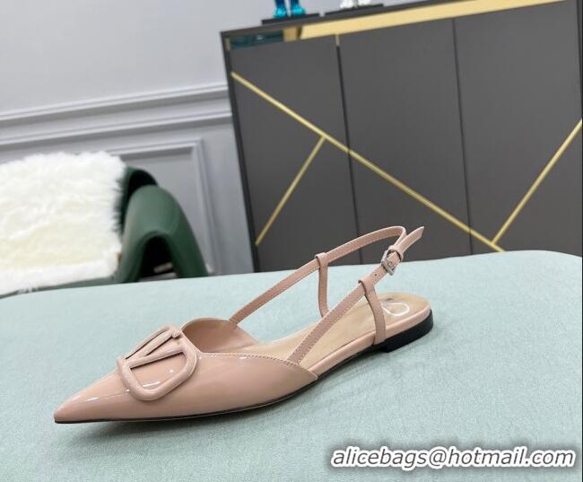 Most Popular Valentino VLOGO SIGNATURE Patent Leather Slingback Flat Ballerina Nude 105065