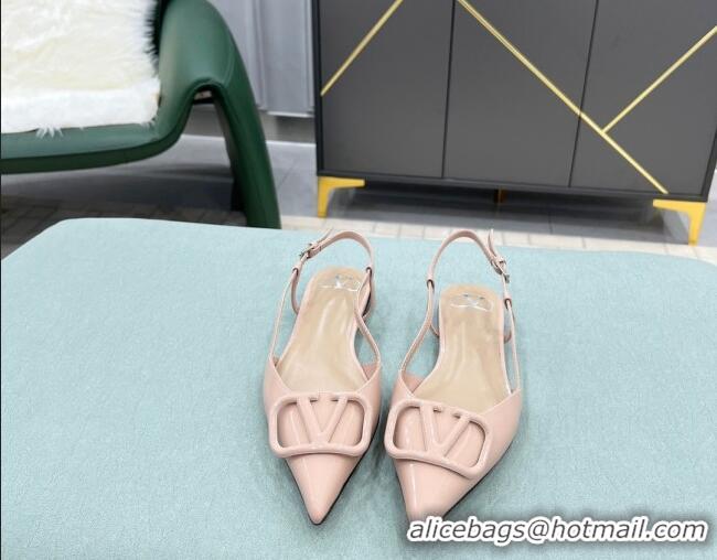 Most Popular Valentino VLOGO SIGNATURE Patent Leather Slingback Flat Ballerina Nude 105065