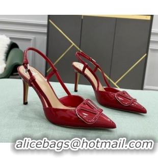 Best Luxury Valentino VLOGO SIGNATURE Calfskin Slingback Pump with 8cm Heel 0105066 Deep Red