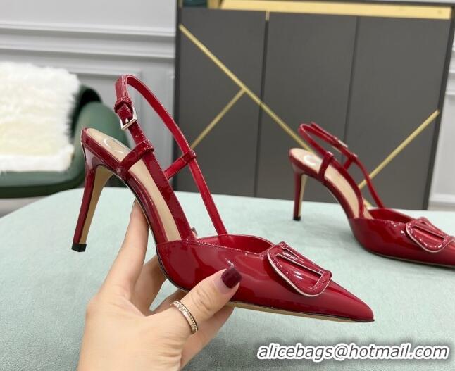 Best Luxury Valentino VLOGO SIGNATURE Calfskin Slingback Pump with 8cm Heel 0105066 Deep Red