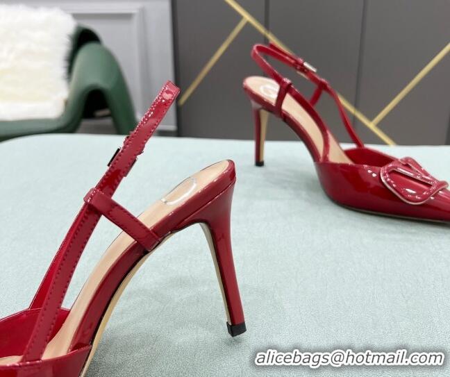 Best Luxury Valentino VLOGO SIGNATURE Calfskin Slingback Pump with 8cm Heel 0105066 Deep Red