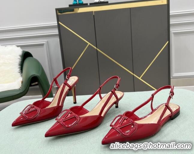 Best Luxury Valentino VLOGO SIGNATURE Calfskin Slingback Pump with 8cm Heel 0105066 Deep Red