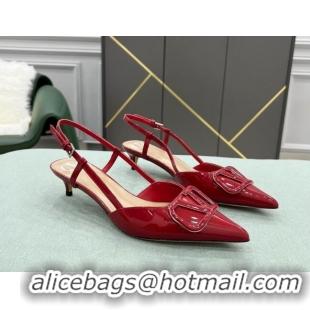 Best Price Valentino VLOGO SIGNATURE Calfskin Slingback Pump with 4cm Heel Deep Red 0105067