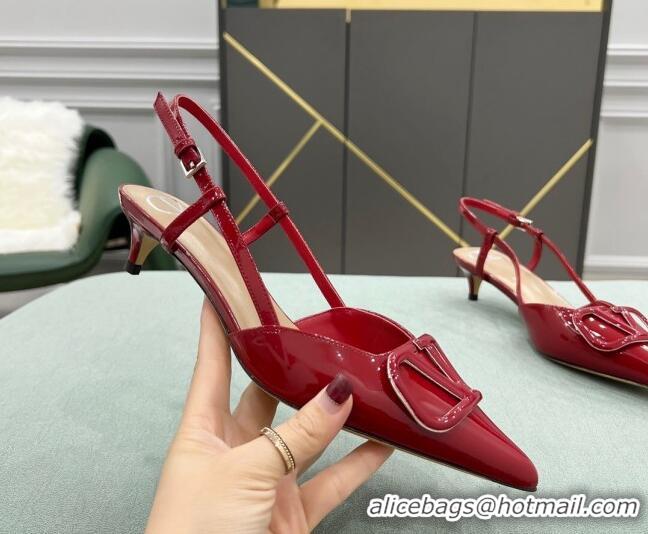 Best Price Valentino VLOGO SIGNATURE Calfskin Slingback Pump with 4cm Heel Deep Red 0105067