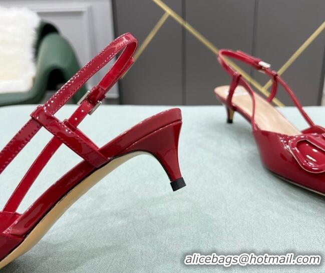 Best Price Valentino VLOGO SIGNATURE Calfskin Slingback Pump with 4cm Heel Deep Red 0105067