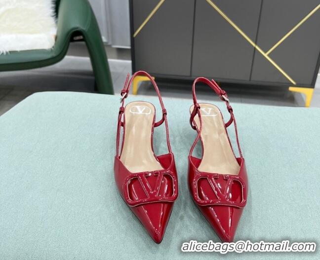 Best Price Valentino VLOGO SIGNATURE Calfskin Slingback Pump with 4cm Heel Deep Red 0105067