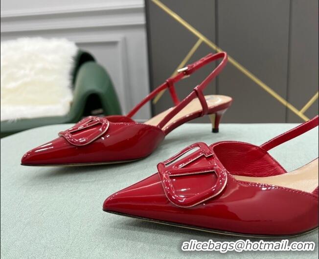 Best Price Valentino VLOGO SIGNATURE Calfskin Slingback Pump with 4cm Heel Deep Red 0105067