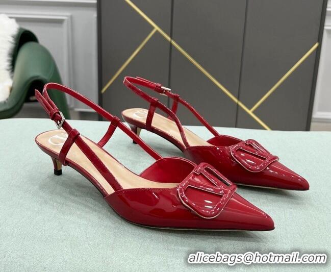 Best Price Valentino VLOGO SIGNATURE Calfskin Slingback Pump with 4cm Heel Deep Red 0105067