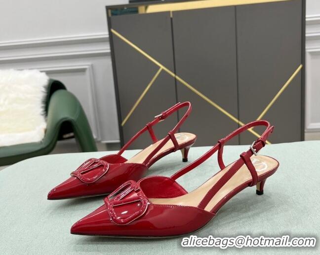 Best Price Valentino VLOGO SIGNATURE Calfskin Slingback Pump with 4cm Heel Deep Red 0105067