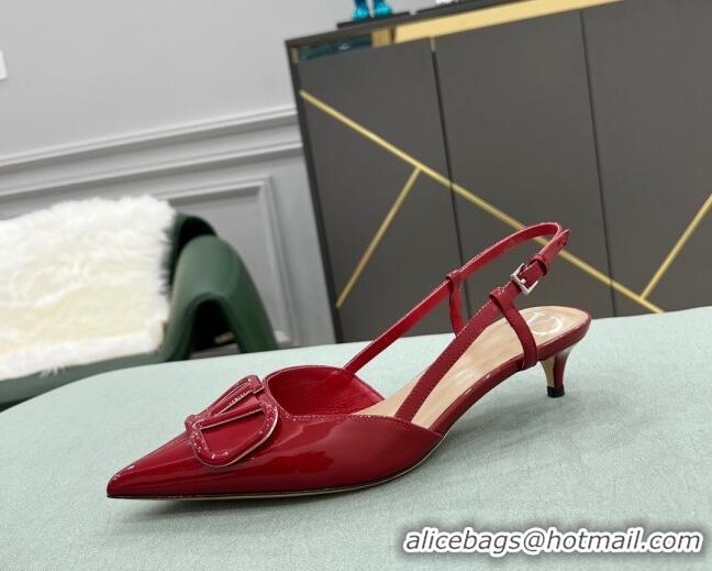 Best Price Valentino VLOGO SIGNATURE Calfskin Slingback Pump with 4cm Heel Deep Red 0105067