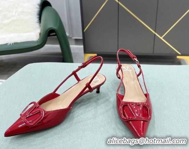 Best Price Valentino VLOGO SIGNATURE Calfskin Slingback Pump with 4cm Heel Deep Red 0105067