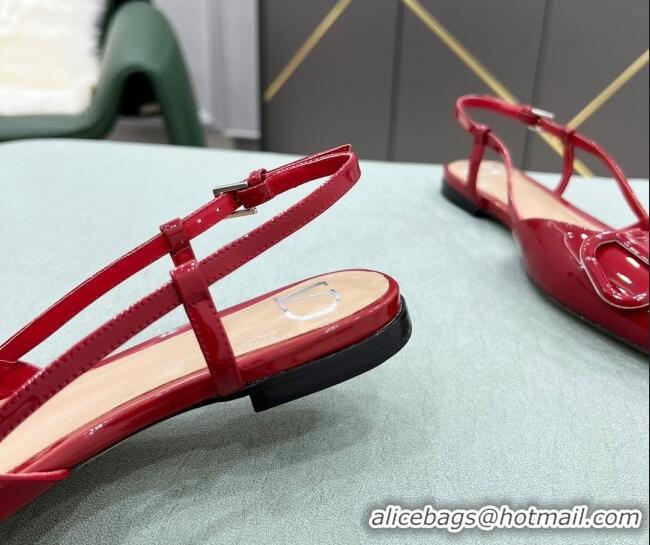 Top Quality Valentino VLOGO SIGNATURE Patent Leather Slingback Flat Ballerina Deep Red 0105068