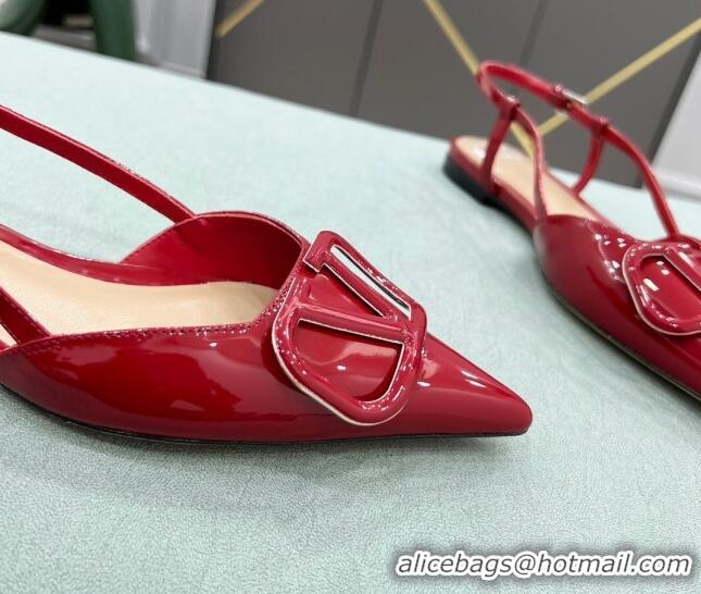 Top Quality Valentino VLOGO SIGNATURE Patent Leather Slingback Flat Ballerina Deep Red 0105068