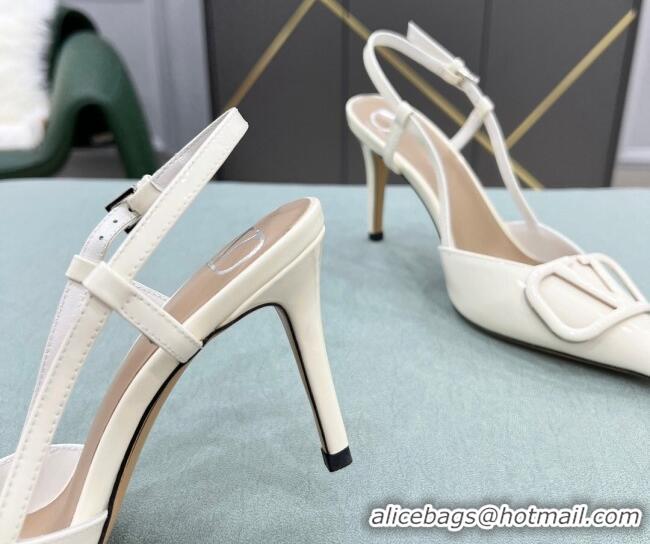 Super Quality Valentino VLOGO SIGNATURE Patent Leather Slingback Pump with 8cm Heel White 0106051