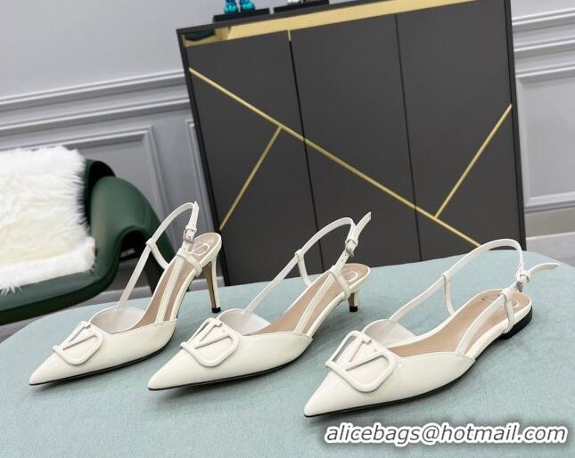 Super Quality Valentino VLOGO SIGNATURE Patent Leather Slingback Pump with 8cm Heel White 0106051