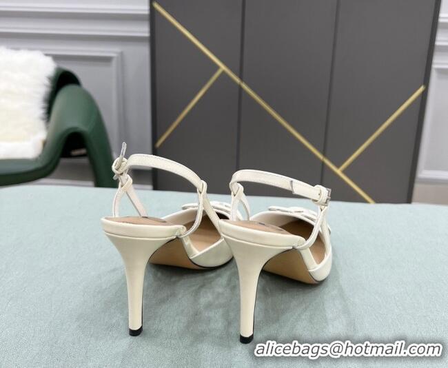 Super Quality Valentino VLOGO SIGNATURE Patent Leather Slingback Pump with 8cm Heel White 0106051