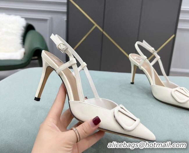 Super Quality Valentino VLOGO SIGNATURE Patent Leather Slingback Pump with 8cm Heel White 0106051