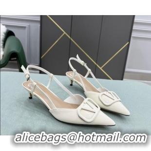 Low Price Valentino VLOGO SIGNATURE Patent Leather Slingback Pump with 4cm Heel White 0106052