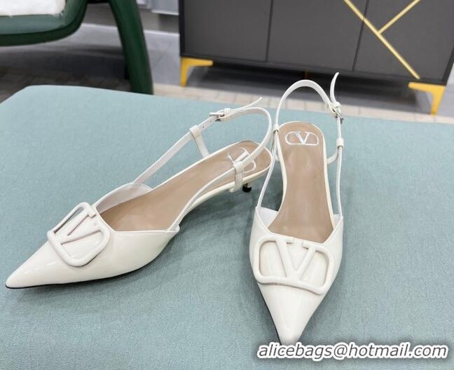 Low Price Valentino VLOGO SIGNATURE Patent Leather Slingback Pump with 4cm Heel White 0106052