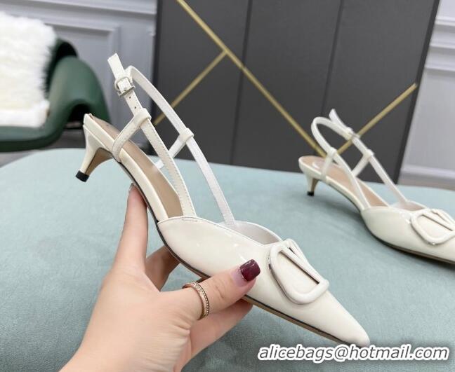 Low Price Valentino VLOGO SIGNATURE Patent Leather Slingback Pump with 4cm Heel White 0106052