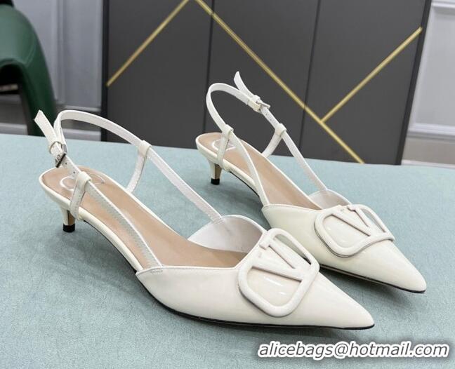 Low Price Valentino VLOGO SIGNATURE Patent Leather Slingback Pump with 4cm Heel White 0106052