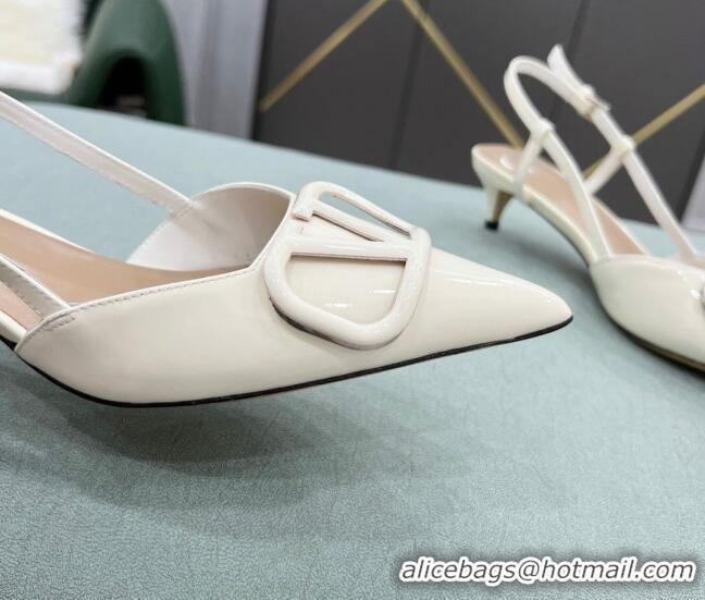 Low Price Valentino VLOGO SIGNATURE Patent Leather Slingback Pump with 4cm Heel White 0106052