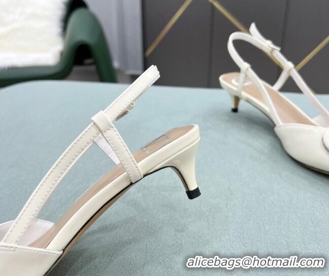 Low Price Valentino VLOGO SIGNATURE Patent Leather Slingback Pump with 4cm Heel White 0106052