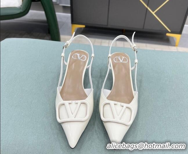 Low Price Valentino VLOGO SIGNATURE Patent Leather Slingback Pump with 4cm Heel White 0106052