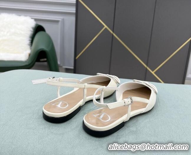 Good Quality Valentino VLOGO SIGNATURE Patent Leather Slingback Flat Ballerina White 0106053