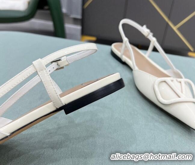 Good Quality Valentino VLOGO SIGNATURE Patent Leather Slingback Flat Ballerina White 0106053