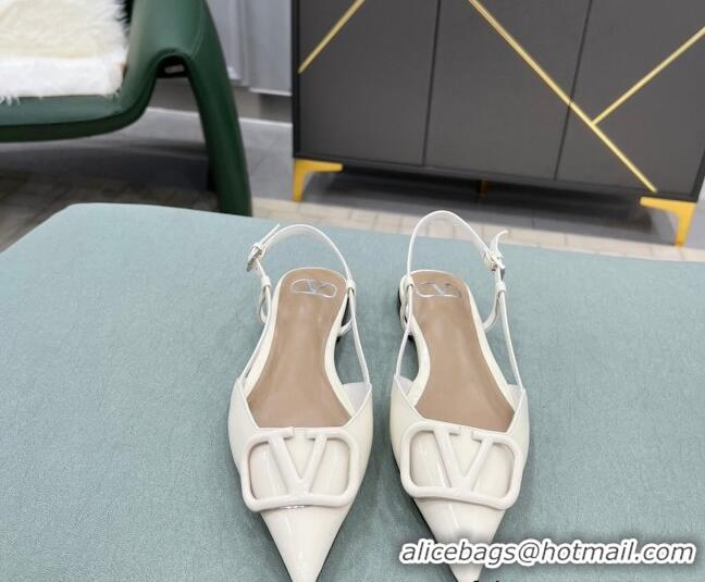 Good Quality Valentino VLOGO SIGNATURE Patent Leather Slingback Flat Ballerina White 0106053