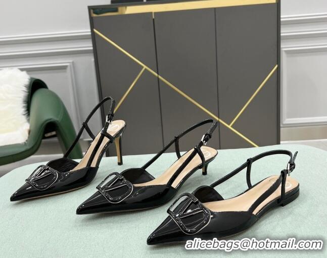 Low Cost Valentino VLOGO SIGNATURE Patent Leather Slingback Pump with 8cm Heel Black 0106054