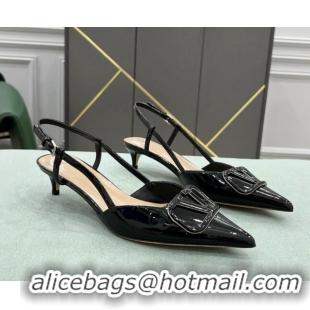 Classic Practical Valentino VLOGO SIGNATURE Patent Leather Slingback Pump with 4cm Heel Black 0106054