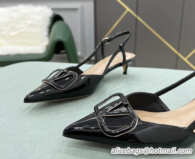 Classic Practical Valentino VLOGO SIGNATURE Patent Leather Slingback Pump with 4cm Heel Black 0106054