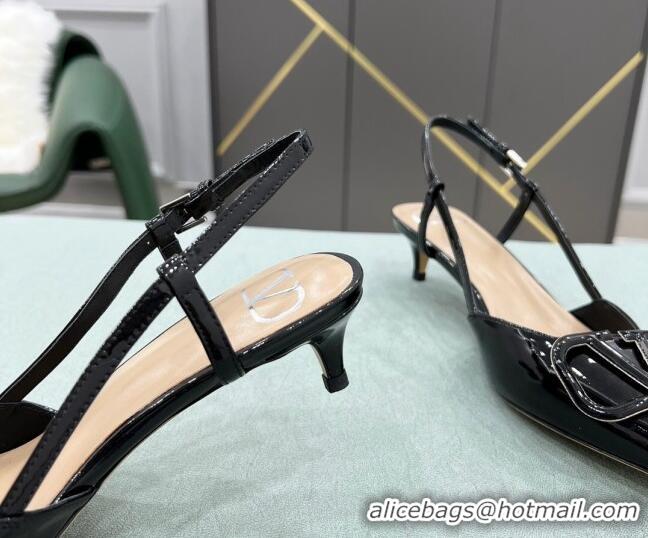 Classic Practical Valentino VLOGO SIGNATURE Patent Leather Slingback Pump with 4cm Heel Black 0106054