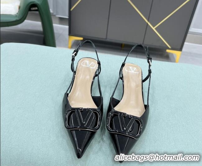 Classic Practical Valentino VLOGO SIGNATURE Patent Leather Slingback Pump with 4cm Heel Black 0106054