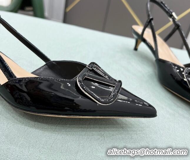 Classic Practical Valentino VLOGO SIGNATURE Patent Leather Slingback Pump with 4cm Heel Black 0106054