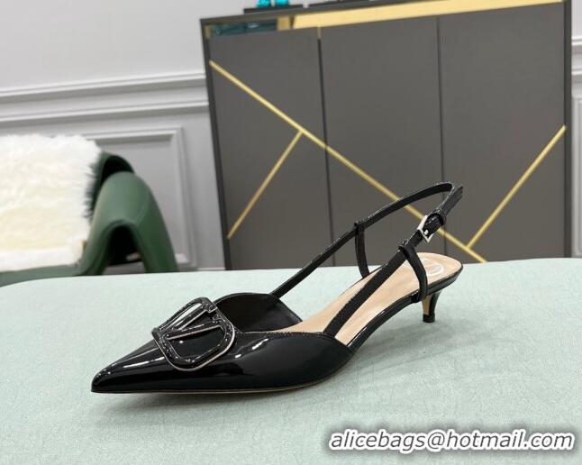 Classic Practical Valentino VLOGO SIGNATURE Patent Leather Slingback Pump with 4cm Heel Black 0106054