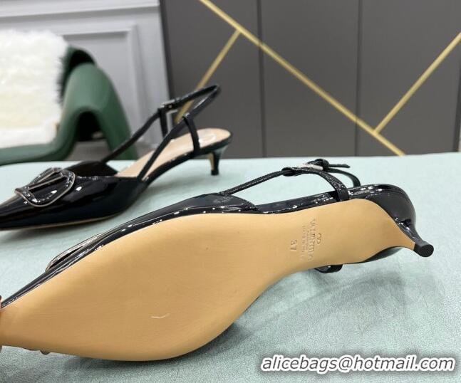 Classic Practical Valentino VLOGO SIGNATURE Patent Leather Slingback Pump with 4cm Heel Black 0106054