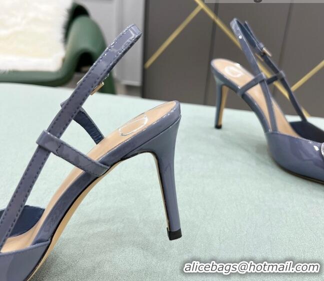 Good Product Valentino VLOGO SIGNATURE Patent Leather Slingback Pump with 8cm Heel Blue 0106055