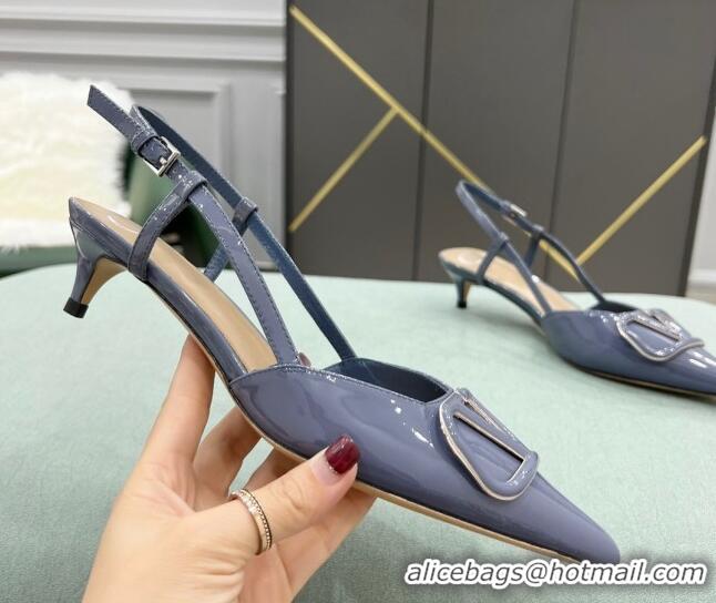 Shop Valentino VLOGO SIGNATURE Patent Leather Slingback Pump with 4cm Heel Blue 0106058